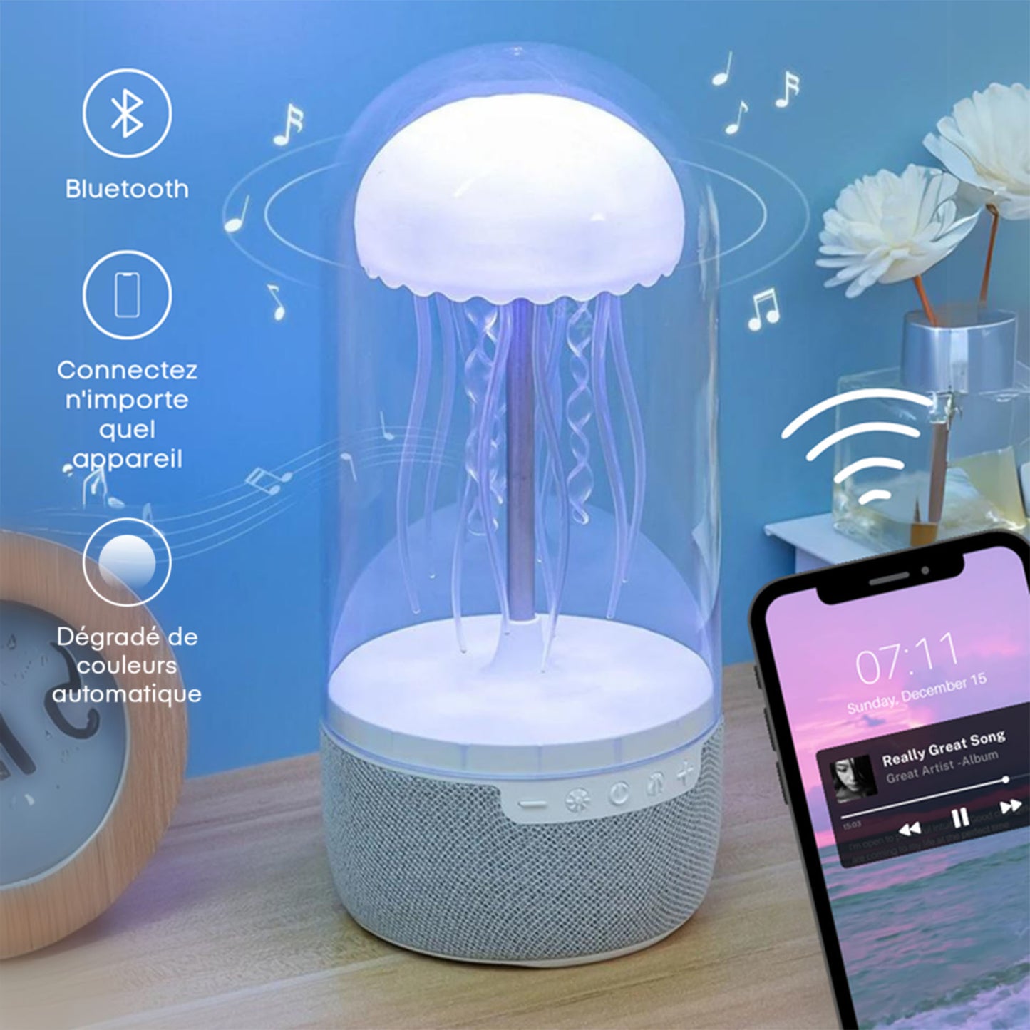 Lampe design méduse avec enceinte bluetooth