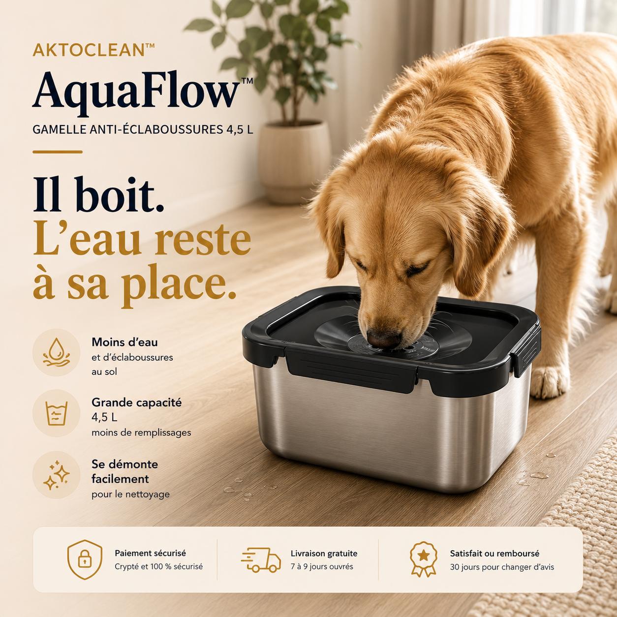 Aktoclean™️ AquaFlow — Gamelle Anti-Éclaboussures 4,5 L